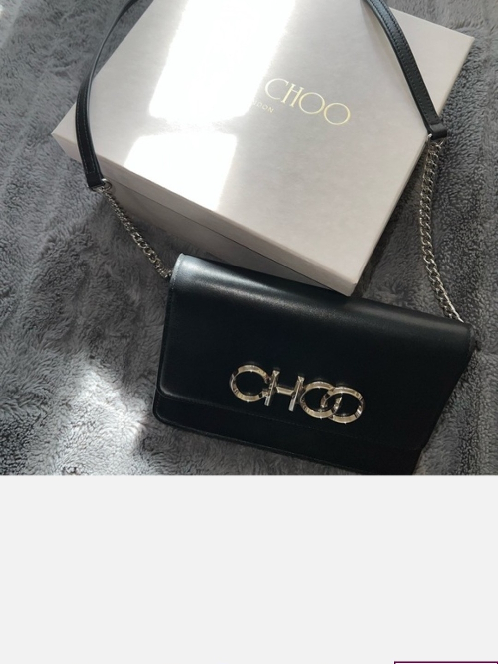 Jimmy Choo Black Leather Shoulder Bag with Silver Logo Chain